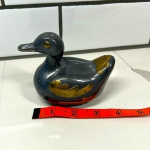 Vintage pewter and brass Tricket box Duck 3 1/2 inches
